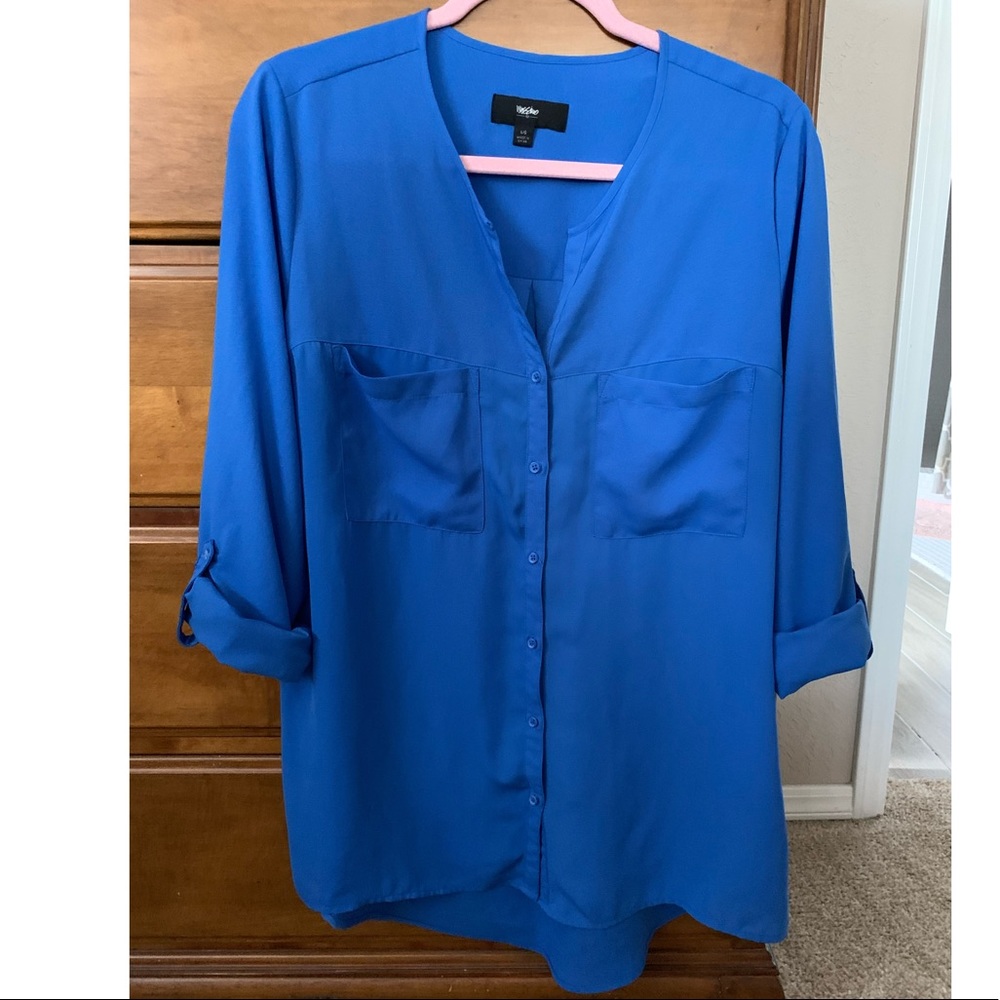 Worthington Royal Blue Button-Up Roll-Sleeve Blouse